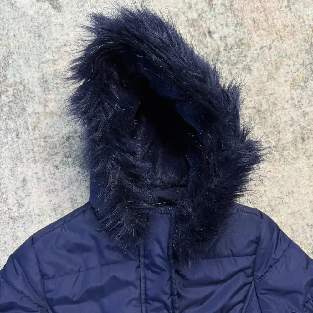 Gymboree Water-Resistant Puffer Coat sz L 10-12 NWT Faux Fur Blue Winter Warm